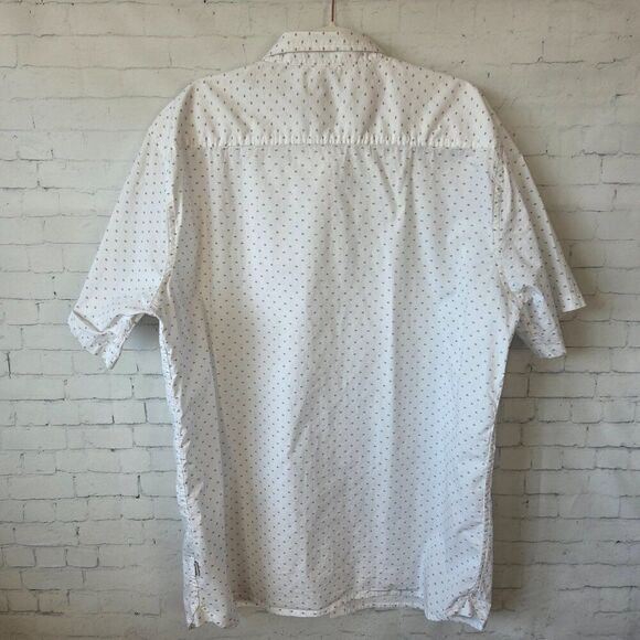 Voyager Mens 2XL Button Front Shirt White Geometric Print Short Sleeve Collar - Picture 6 of 7